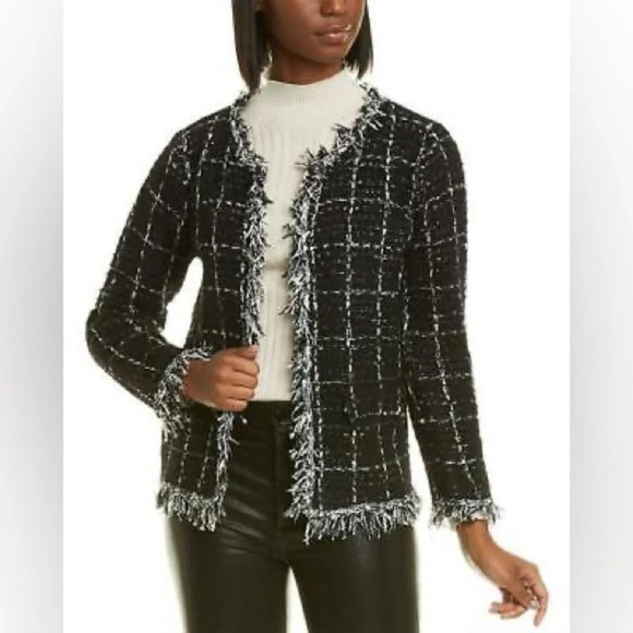 RAIN + ROSE TWEED JACKET TWO TOP EYELET CLOSURE WOMENS SIZE XL BLACK WHITE NEW - Picture 1 of 8